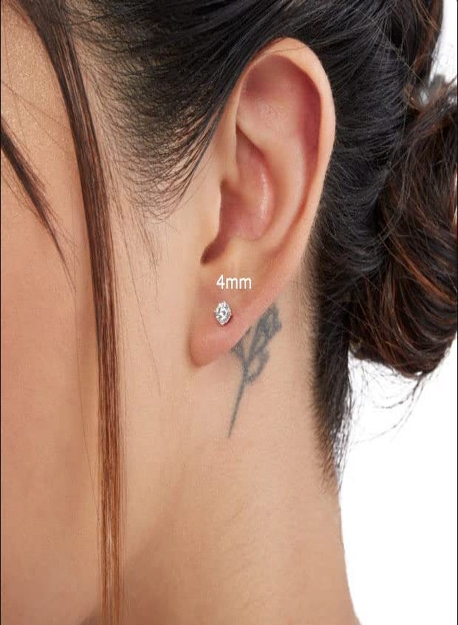 Renkovte 4mm CZ Flat Screw Back Stud Earrings,14K Gold Small Cubic Zirconia Earrings for Helix Cartilage Tragus Earlobe Piercing Jewelry Gift for Women(4mm CZ, Gold) - Image 3